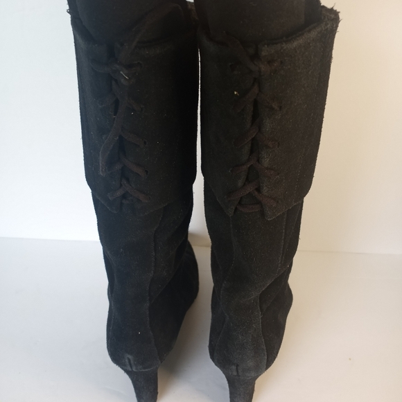 Size 8 vintage Suede Colin Stuart Wedge Leather Boots Lace Up Detail Winter Fall - Picture 4 of 16